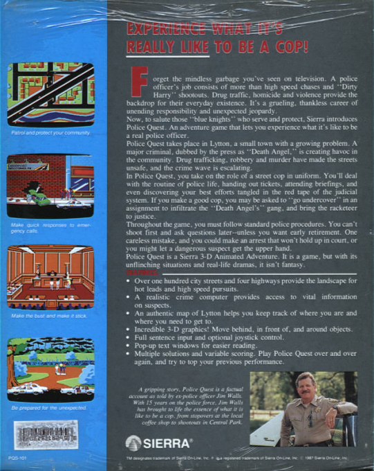Police Quest - In Pursuit of the Death Angel — box-2D-back (US)