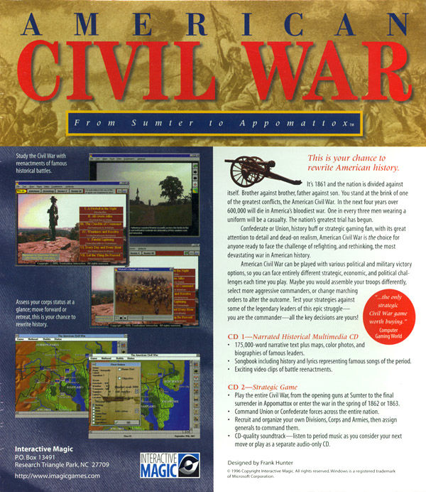 American Civil War: From Sumter to Appomattox — box-2D-back (US)