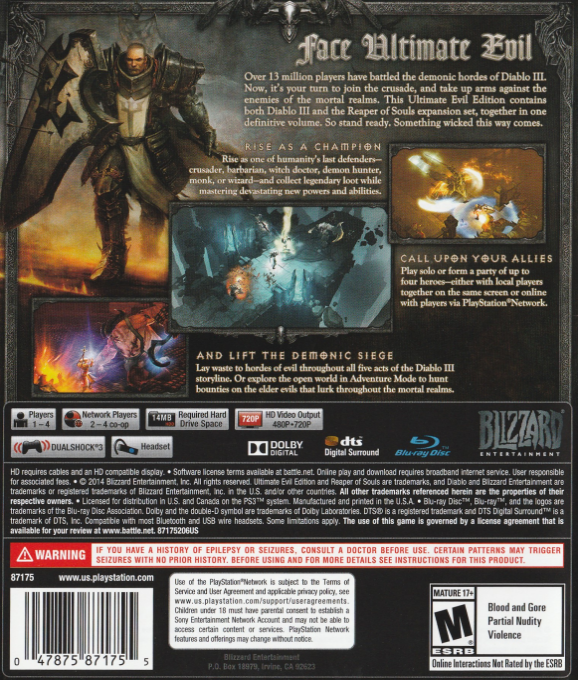 Diablo III - Reaper of Souls - Ultimate Evil Edition — box-2D-back (US)