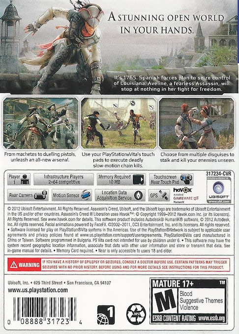 Assassin's Creed 3 - Liberation — box-2D-back (US)
