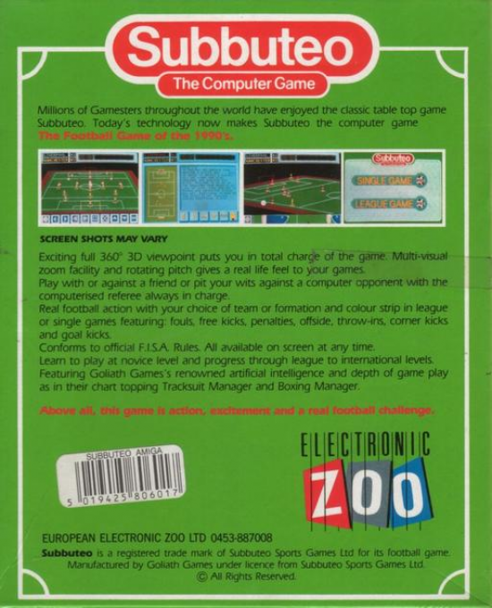Subbuteo - The Computer Game — box-2D-back (EU)