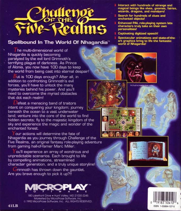 Challenge Of The Five Realms — box-2D-back (US)
