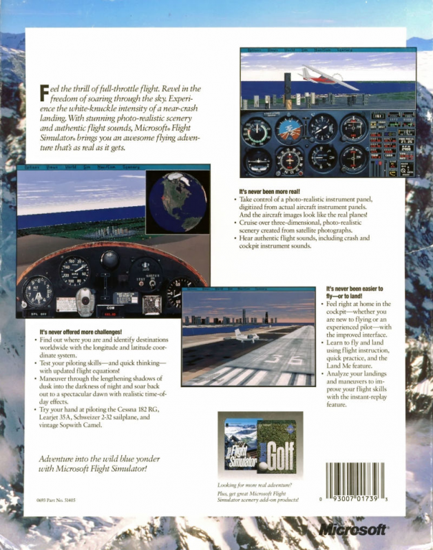 Microsoft Flight Simulator 5.0 — box-2D-back (US)