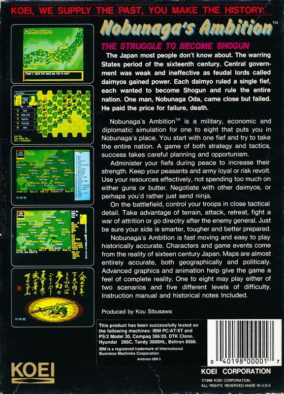 Nobunaga's Ambition — box-2D-back (US)