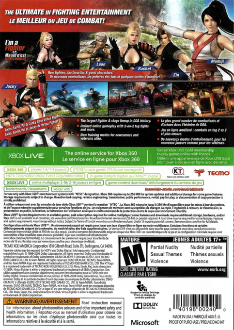 Dead or Alive 5 Ultimate — box-2D-back (WOR)