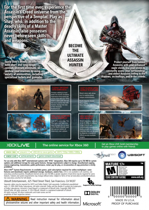 Assassin's Creed Rogue — box-2D-back (US)