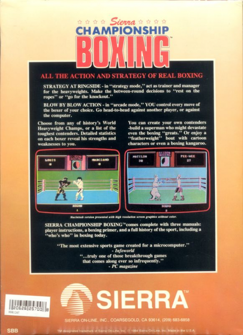 Sierra Championship Boxing — box-2D-back (US)