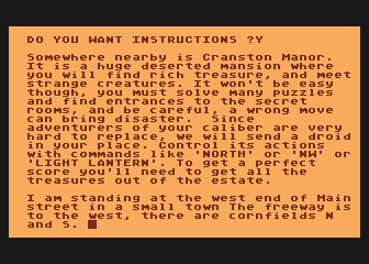 Cranston Manor Adventure — ss (WOR)