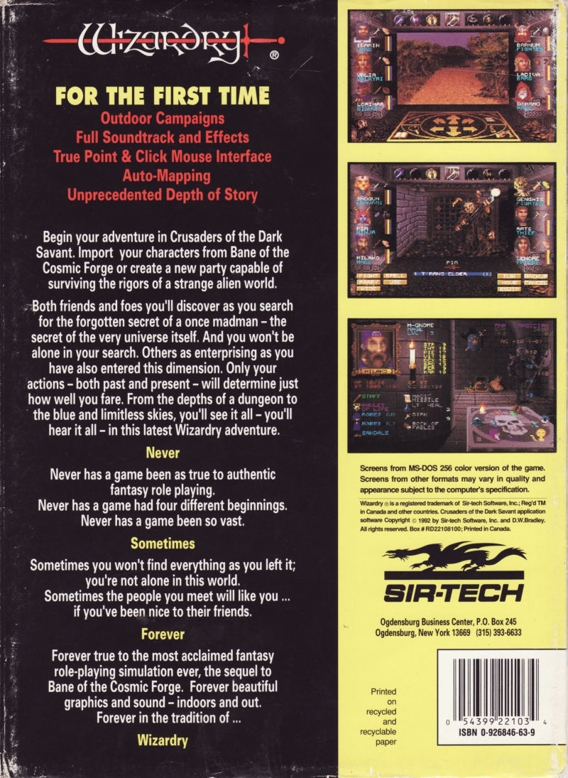 Wizardry VII: Crusaders of the Dark Savant — box-2D-back (WOR)