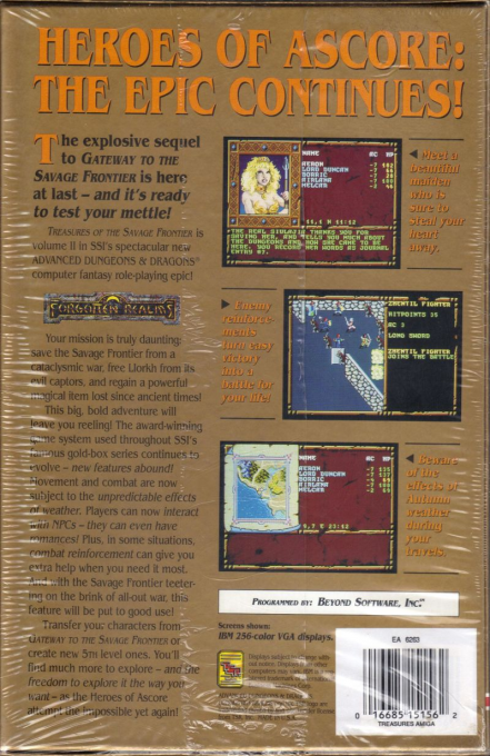 Advanced Dungeons & Dragons - Treasures of the Savage Frontier - A Savage Frontier Fantasy Role-Playing Epic, Vol.II — box-2D-back (US)
