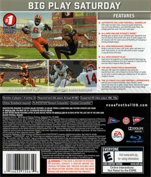 NCAA Football 09 — box-2D-back (US)