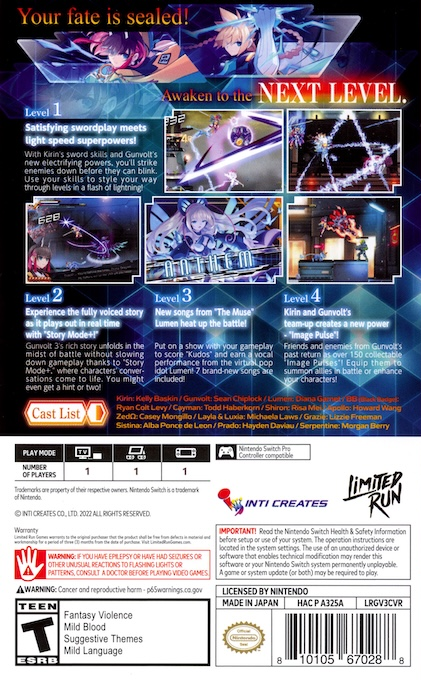Azure Striker Gunvolt 3 — box-2D-back (US)