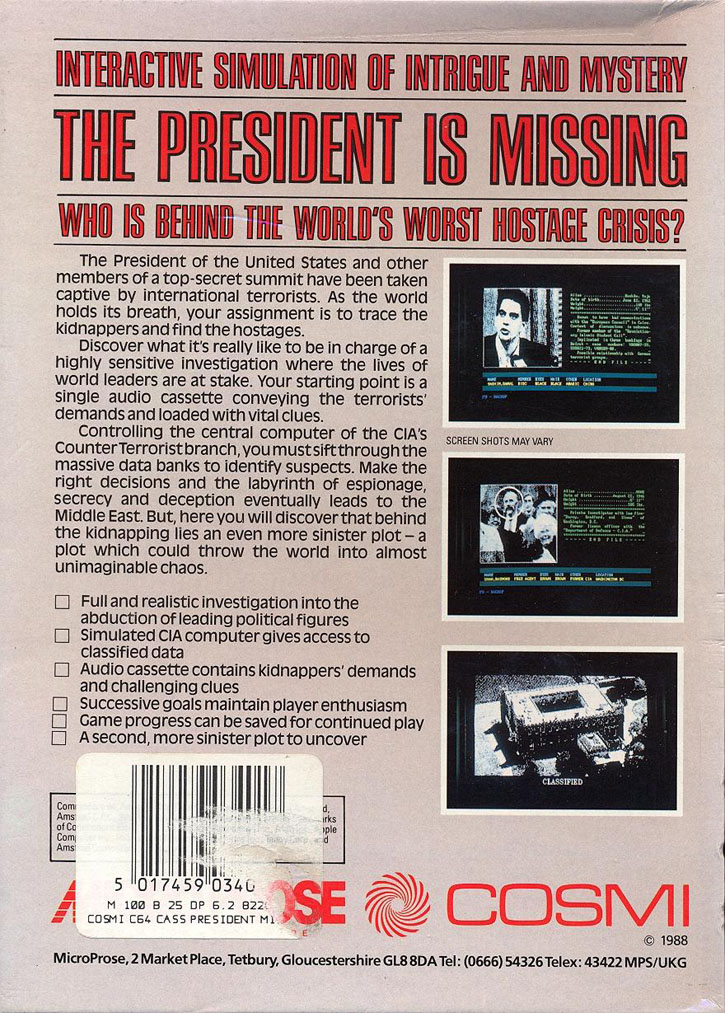 President Is Missing, The — box-2D-back (EU)