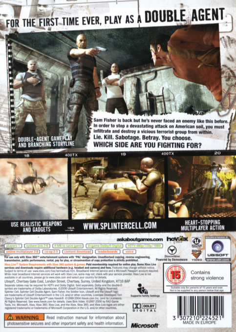 Tom Clancy's Splinter Cell - Double Agent — box-2D-back (UK)