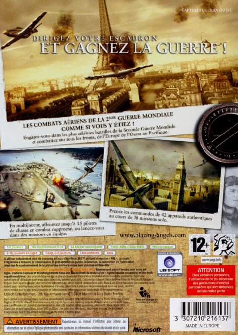 Blazing Angels - Squadrons of WWII — box-2D-back (FR)