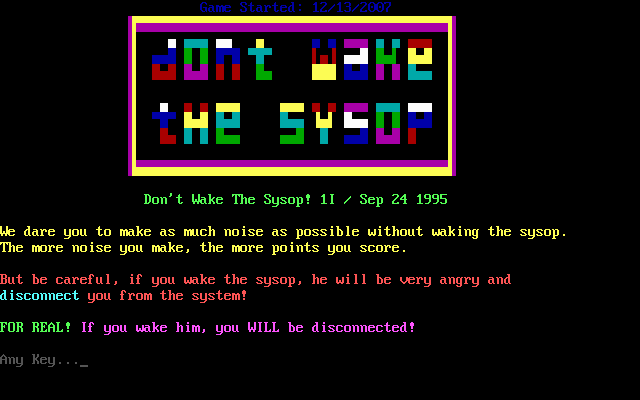 Don't Wake The Sysop box art