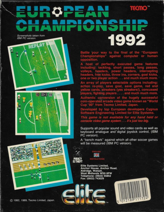 European Championship 1992 — box-2D-back (EU)