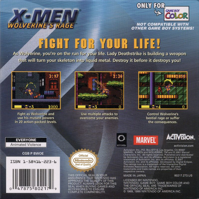X-Men : Wolverine's Rage — box-2D-back (US)