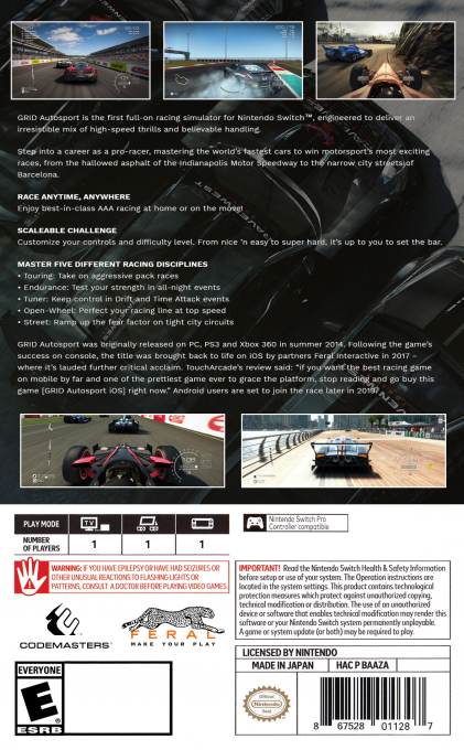 GRID Autosport — box-2D-back (US)