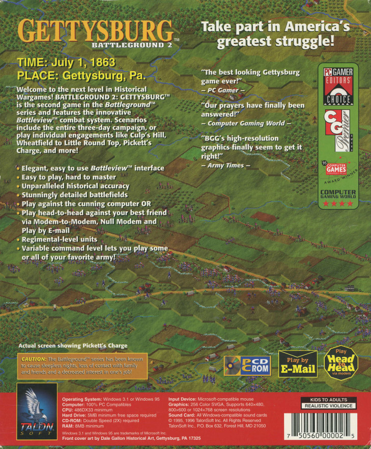 Battleground 2: Gettysburg — box-2D-back (WOR)