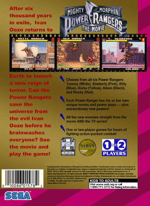 Mighty Morphin Power Rangers - The Movie — box-2D-back (US)