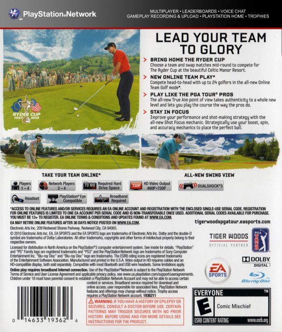 Tiger Woods PGA Tour 11 — box-2D-back (US)