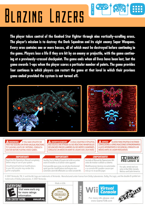 Blazing Lazers — box-2D-back (US)