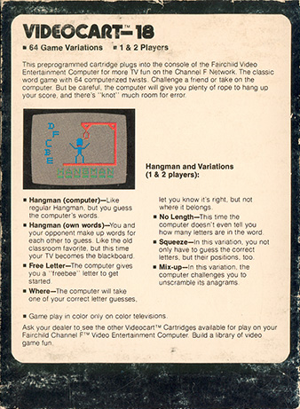 Videocart-18 - Hangman — box-2D-back (SE)