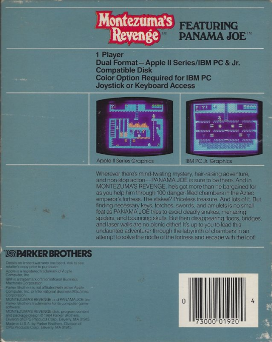 Montezuma's Revenge — box-2D-back (US)