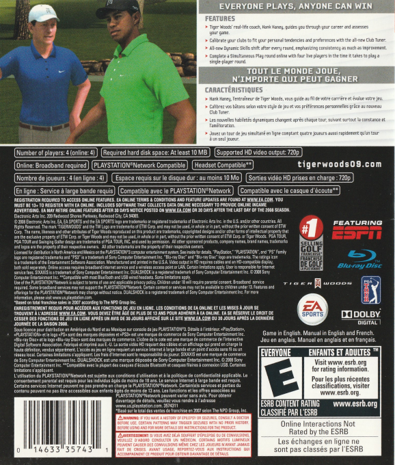Tiger Woods PGA Tour 09 — box-2D-back (CA)
