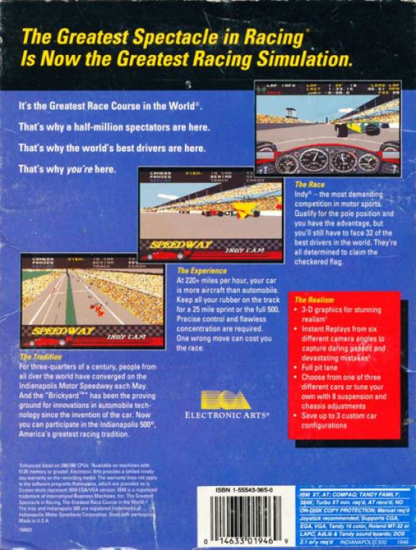Indianapolis 500 - The Simulation — box-2D-back (US)
