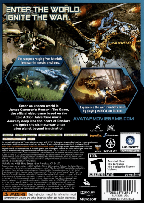James Cameron's Avatar The Game — box-2D-back (US)
