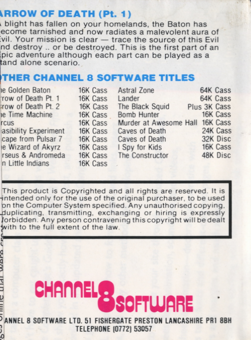 Arrow of Death: Part I — box-2D-back (WOR)