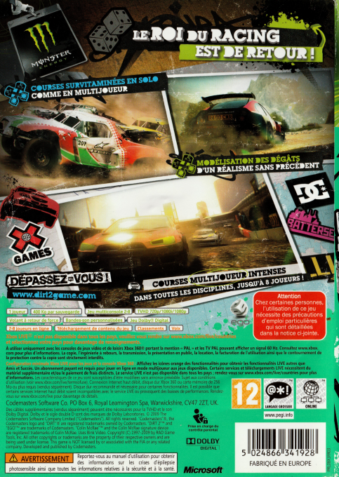 Colin McRae - Dirt 2 — box-2D-back (FR)