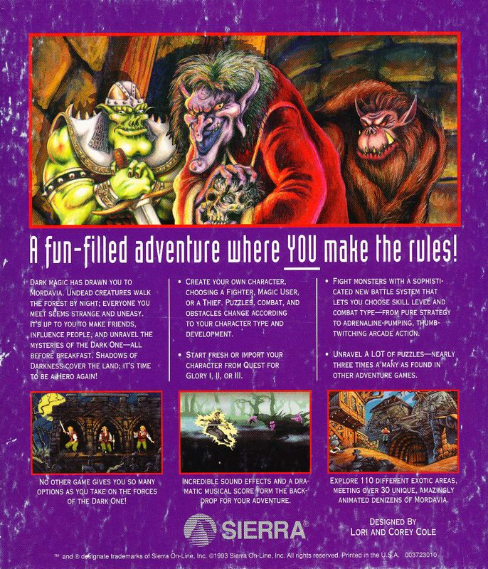 Quest for Glory - Shadows of Darkness — box-2D-back (US)