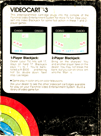 Videocart-3 - Video Blackjack — box-2D-back (SE)