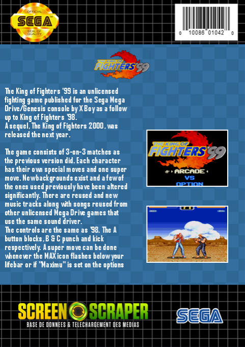 King Of Fighters '99 The — box-2D-back (SS)
