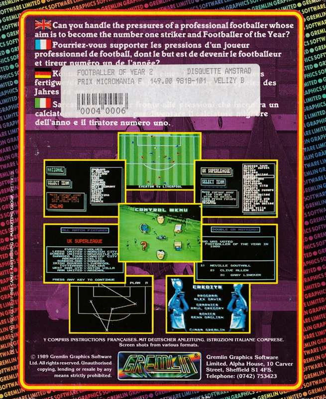 Footballer Of The Year 2 — box-2D-back (EU)