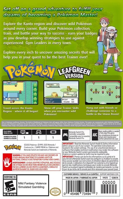 Pokemon Leaf Green — box-2D-back (US)