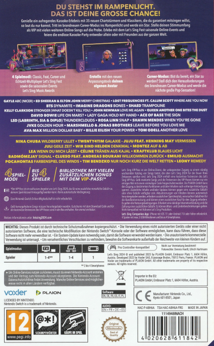 Let's Sing 2024 — box-2D-back (DE)