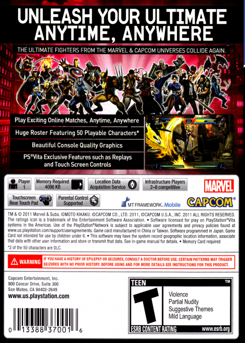 Ultimate Marvel vs Capcom 3 — box-2D-back (US)