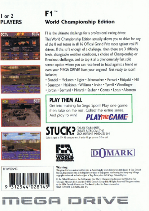F1 - World Championship Edition — box-2D-back (AU)