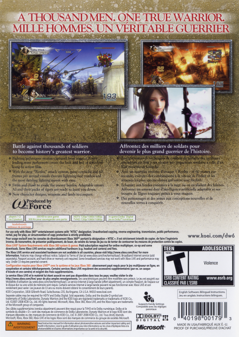 Dynasty Warriors 6 — box-2D-back (US)