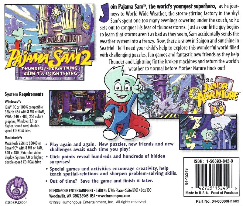 Pajama Sam 2: Thunder and Lightning Aren't so Frightening — box-2D-back (US)