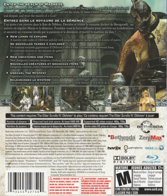 Elder Scrolls 4 - Oblivion - Shivering Isles, The — box-2D-back (CA)