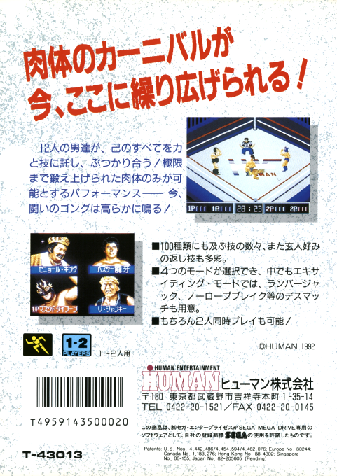 Thunder Pro Wrestling — box-2D-back (JP)