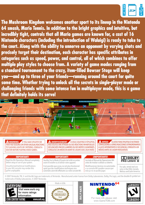 Mario Tennis — box-2D-back (US)
