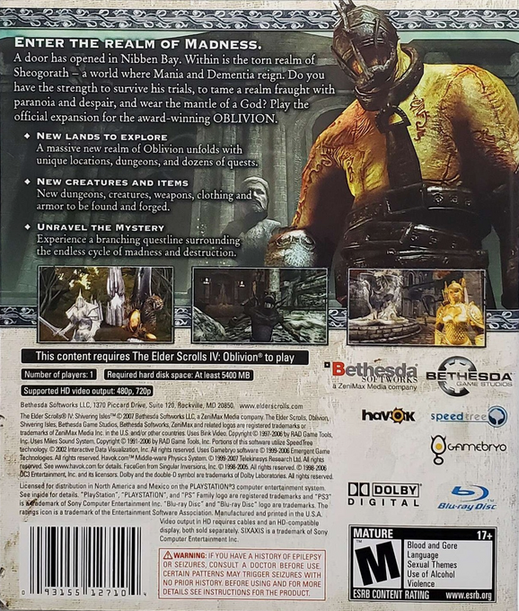 Elder Scrolls 4 - Oblivion - Shivering Isles, The — box-2D-back (US)