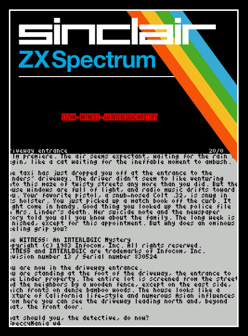 ZxZvm - Witness - An Interlogic Mystery box art