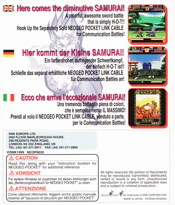 Samurai Shodown! 2 - Pocket Fighting Series — box-2D-back (EU)